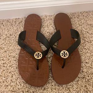 Tory Burch Black Leather Flip Flops, size 6